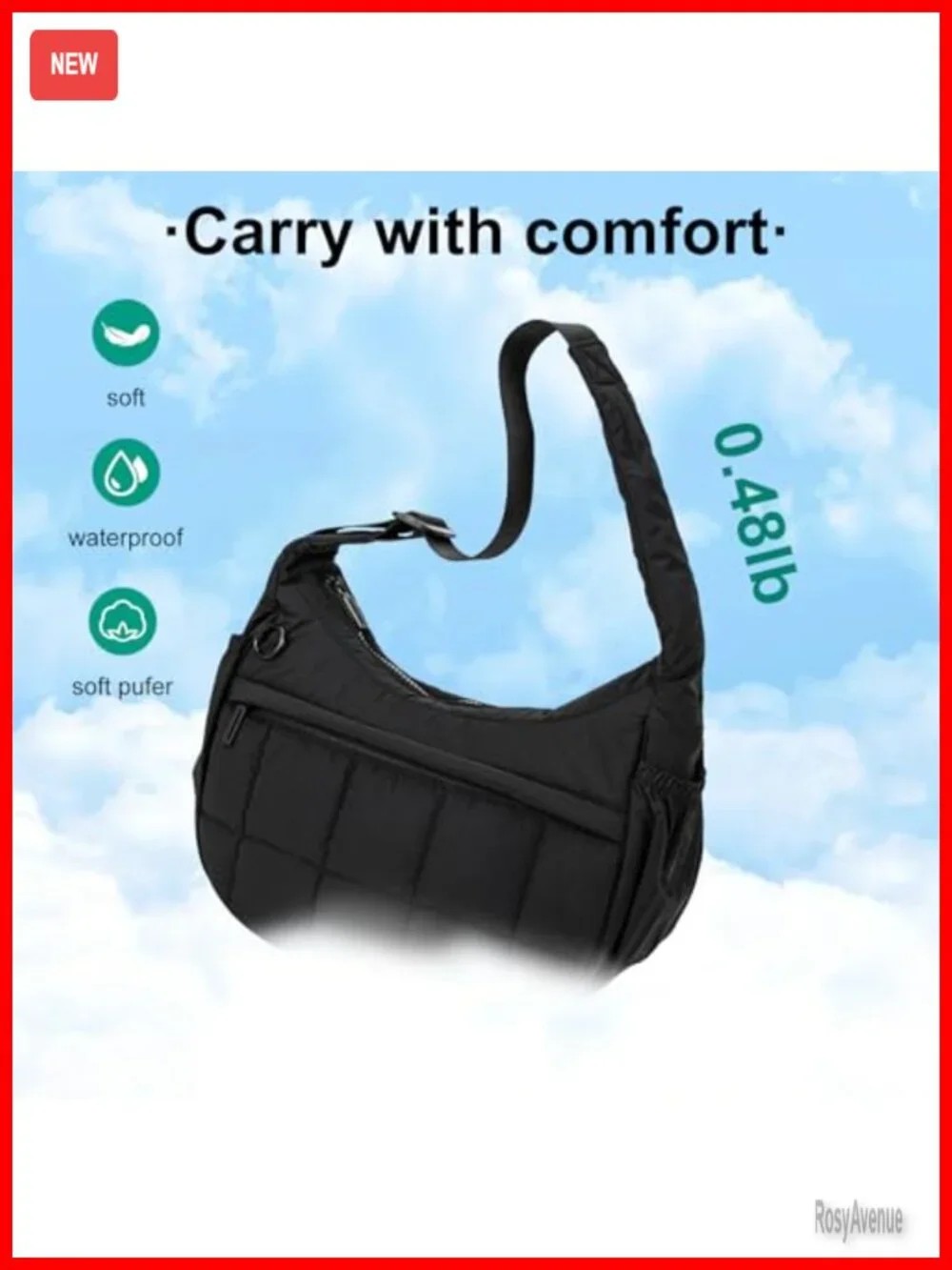 Small Puffer Crescent Hobo Bag with Adjustable Strap Quilted Waterproof Nylon